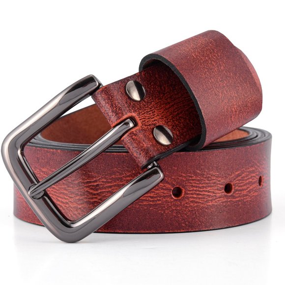 Men's Leather Belt - Handmade - Antique  Maroon - Free Personalization - Picture 3 of 15
